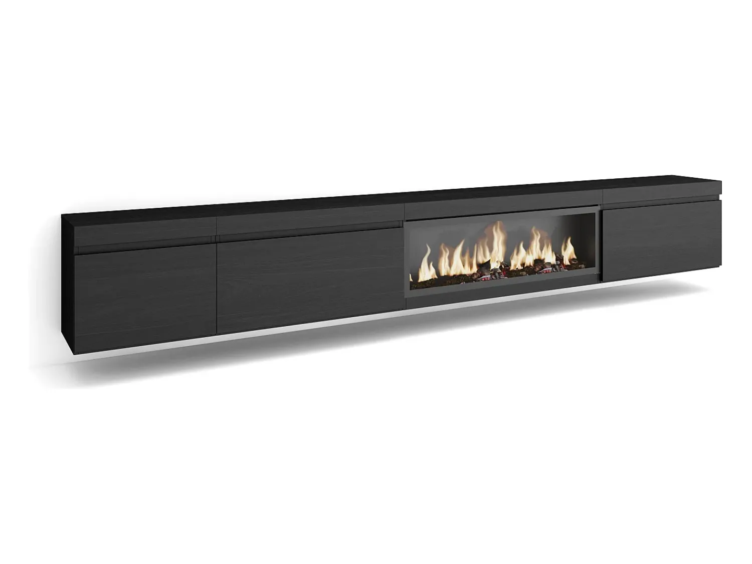New Skraut Home Móvel de TV, 317x35x45cm, Lareira eléctrica XXL, Suspensos, Preto