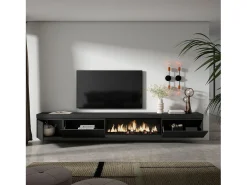New Skraut Home Móvel de TV, 317x35x45cm, Lareira eléctrica XXL, Suspensos, Preto
