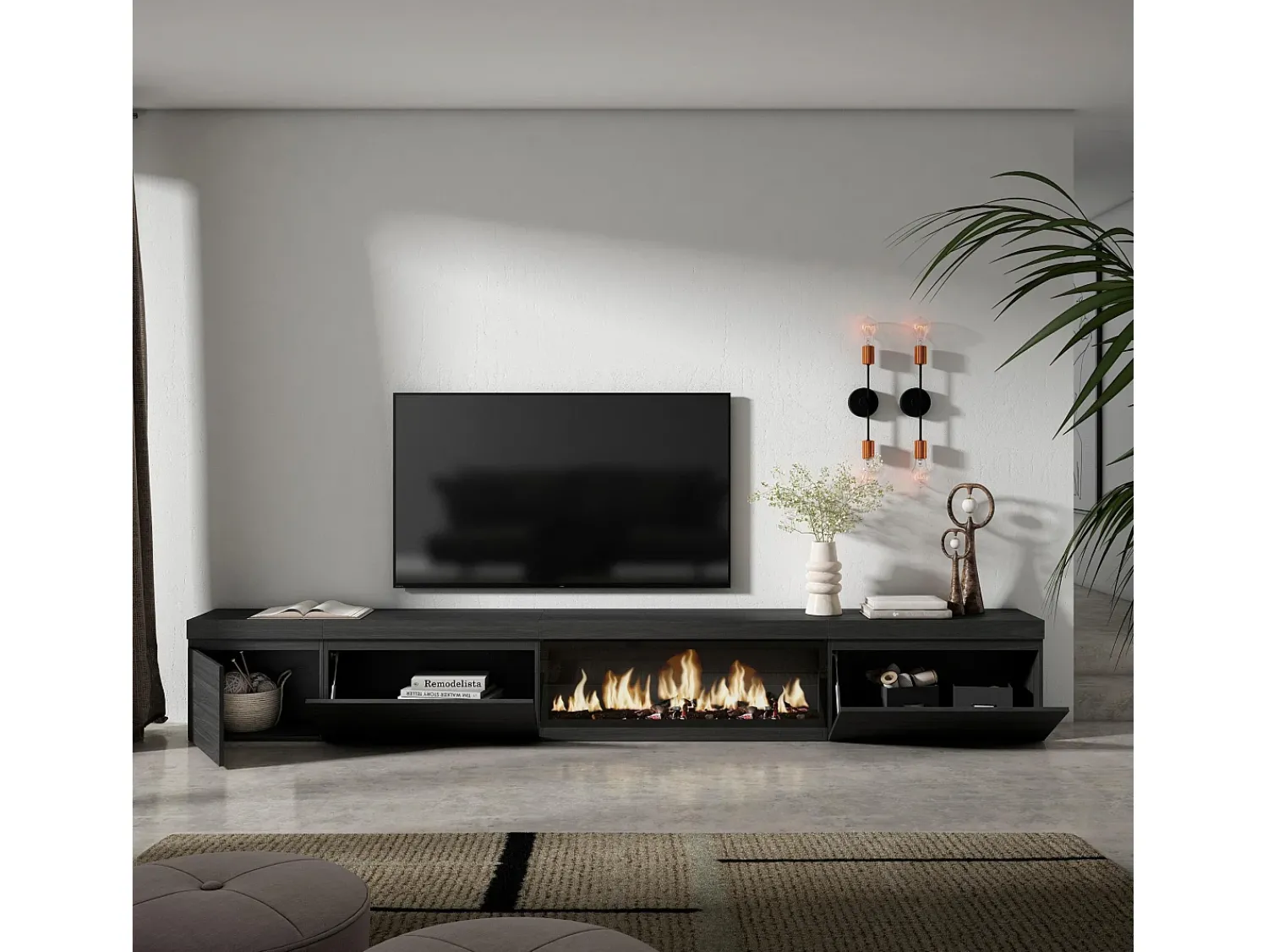 Móvel De Tv|Skraut Home Móvel de TV, 317x35x45cm, Lareira eléctrica XXL, Preto