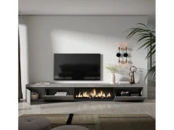 Discount Skraut Home Móvel de TV, 317x35x45cm, Lareira eléctrica XXL, Cimento Cinzento