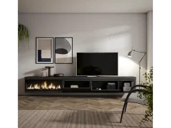 Móvel De Tv|Skraut Home Móvel de TV, 317x35x45cm, Lareira eléctrica XXL, Suspensos, Preto