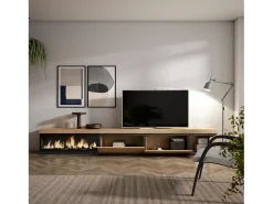 Móvel De Tv*Skraut Home Móvel de TV, 317x35x45cm, Lareira eléctrica XXL, Carvalho Bege
