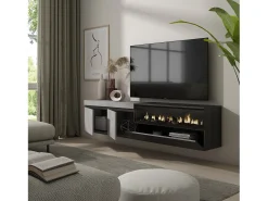 Móvel De Tv|Skraut Home Móvel de TV, 200x35x45cm, Para televisores até 80", Lareira eléctrica, Suspensos, Cimento Cinzento