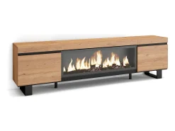 Skraut Home Móvel de TV, 208x35x57cm, Para televisores até 80", Lareira eléctrica XXL, Design industrial, Carvahlo Natural claro