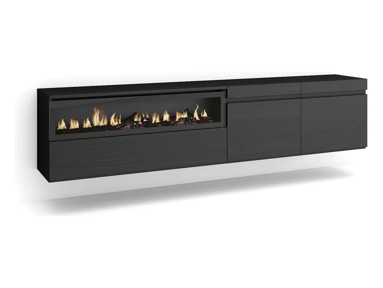 Móvel De Tv|Skraut Home Móvel de TV, 200x35x45cm, Para televisores até 80", Lareira eléctrica, Suspensos, Preto