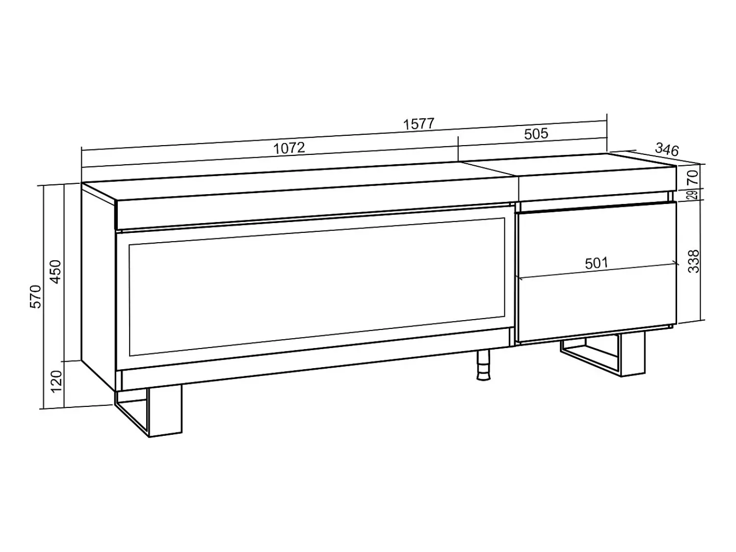 Skraut Home Móvel de TV, 158x35x57cm, Para televisores até 65", Lareira eléctrica XXL, Design industrial,^ Móvel De Tv