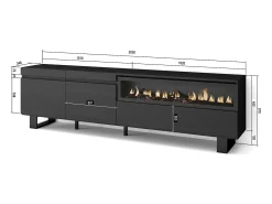 Móvel De Tv*Skraut Home Móvel de TV, 200x35x57cm, Para televisores até 80", Lareira eléctrica, Design industrial, Preto