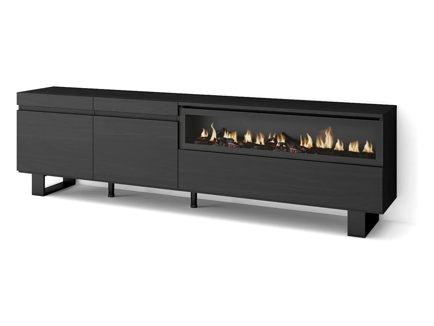 Móvel De Tv*Skraut Home Móvel de TV, 200x35x57cm, Para televisores até 80", Lareira eléctrica, Design industrial, Preto