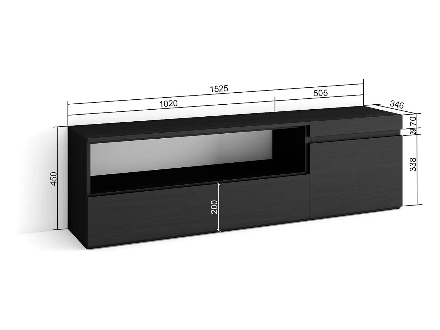 Móvel De Tv*Skraut Home Móvel de TV, 150x35x45cm, Para televisores até 65", Estante para TV, Preto