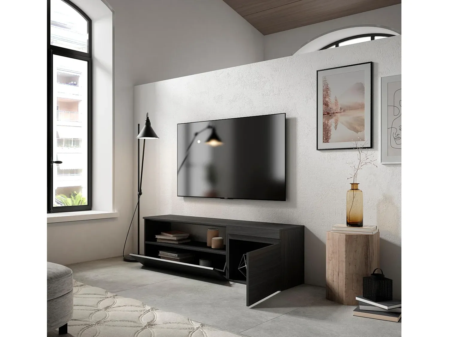 Móvel De Tv*Skraut Home Móvel de TV, 150x35x45cm, Para televisores até 65", Estante para TV, Preto