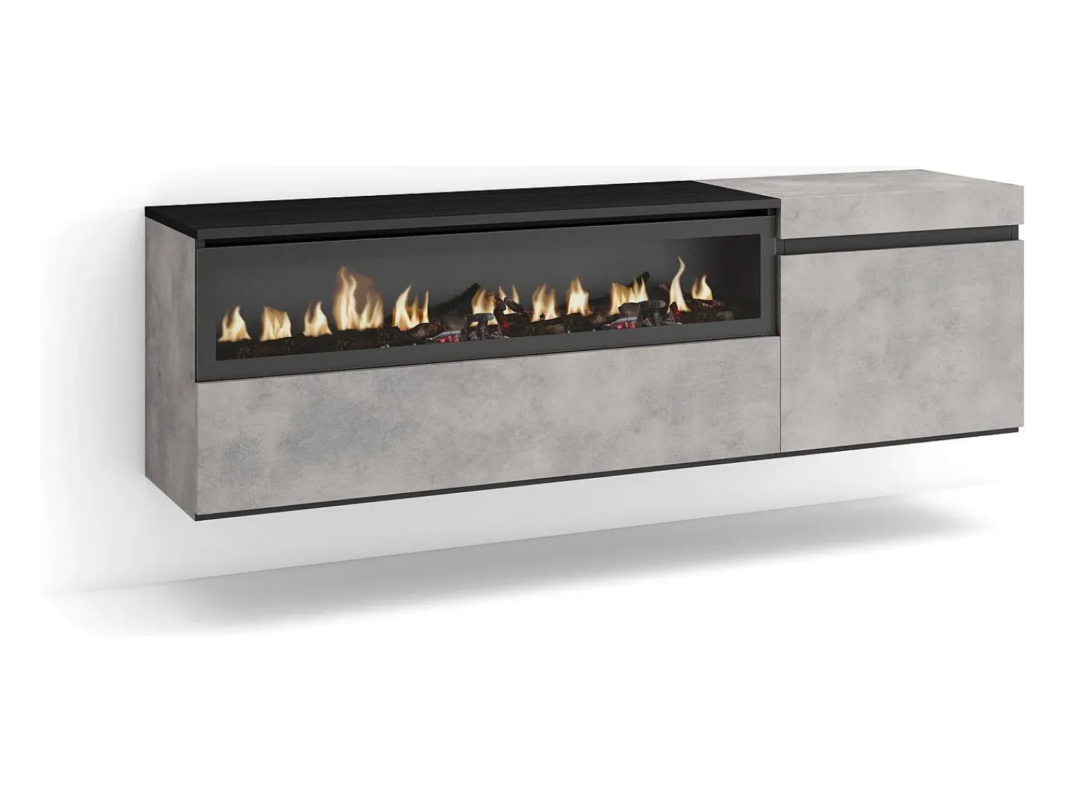 Skraut Home Móvel de TV, 150x35x45cm, Para televisores até 65", Lareira eléctrica, Suspensos, Cimento^ Móvel De Tv
