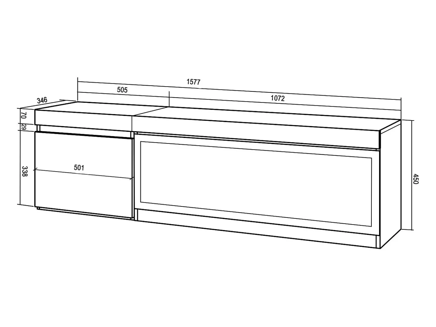 Skraut Home Móvel de TV, 158x35x45cm, Para televisores até 65", Lareira eléctrica XXL, Cimento^ Móvel De Tv