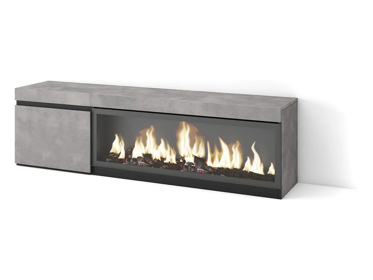 Skraut Home Móvel de TV, 158x35x45cm, Para televisores até 65", Lareira eléctrica XXL, Cimento^ Móvel De Tv