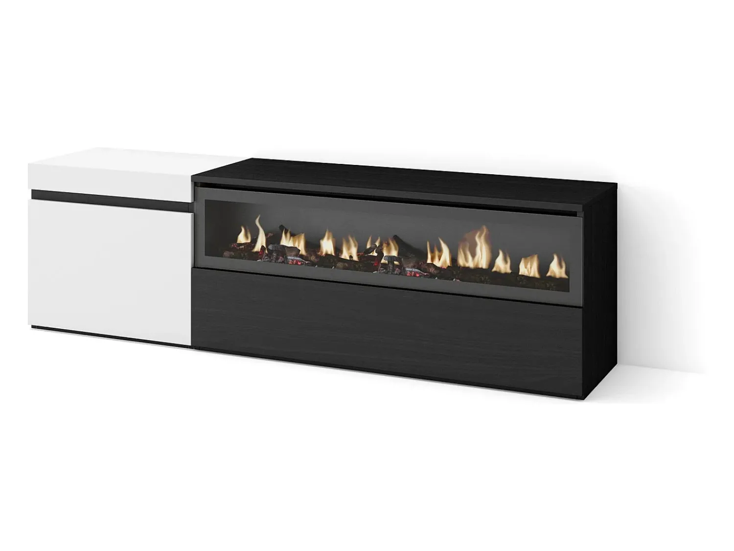 Móvel De Tv*Skraut Home Móvel de TV, 150x35x45cm, Para televisores até 65", Lareira eléctrica, e preto Branco