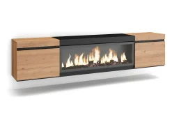 Móvel De Tv*Skraut Home Móvel de TV, 208x35x45cm, Para televisores até 80", Lareira eléctrica XXL, Suspensos, Carvahlo e preto Natural claro