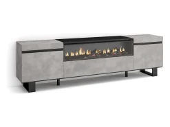 Móvel De Tv|Skraut Home Móvel de TV, 200x35x57cm, Para televisores até 80", Lareira eléctrica, Design industrial, Cimento Cinzento