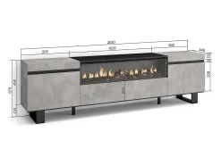 Móvel De Tv|Skraut Home Móvel de TV, 200x35x57cm, Para televisores até 80", Lareira eléctrica, Design industrial, Cimento Cinzento