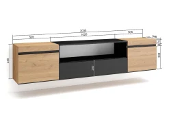 Online Skraut Home Móvel de TV, 200x35x45cm, Para televisores até 80", Suspensos, Carvahlo e preto Natural claro