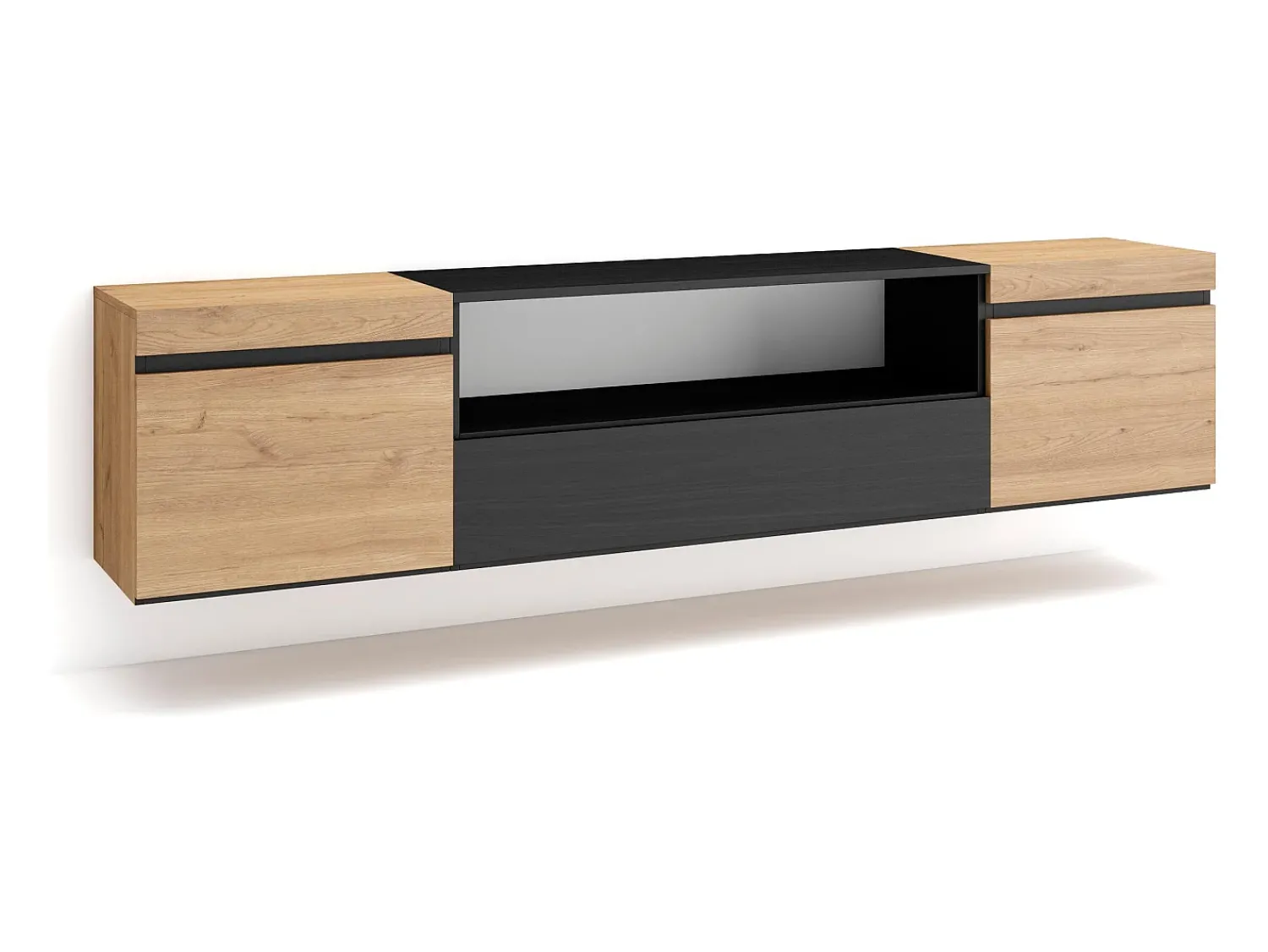 Online Skraut Home Móvel de TV, 200x35x45cm, Para televisores até 80", Suspensos, Carvahlo e preto Natural claro