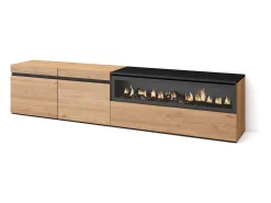 New Skraut Home Móvel de TV, 200x35x45cm, Para televisores até 80", Lareira eléctrica, Carvahlo e preto Natural claro