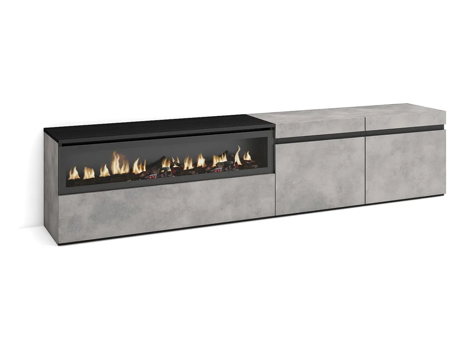 Móvel De Tv|Skraut Home Móvel de TV, 200x35x45cm, Para televisores até 80", Lareira eléctrica, Cimento Cinzento