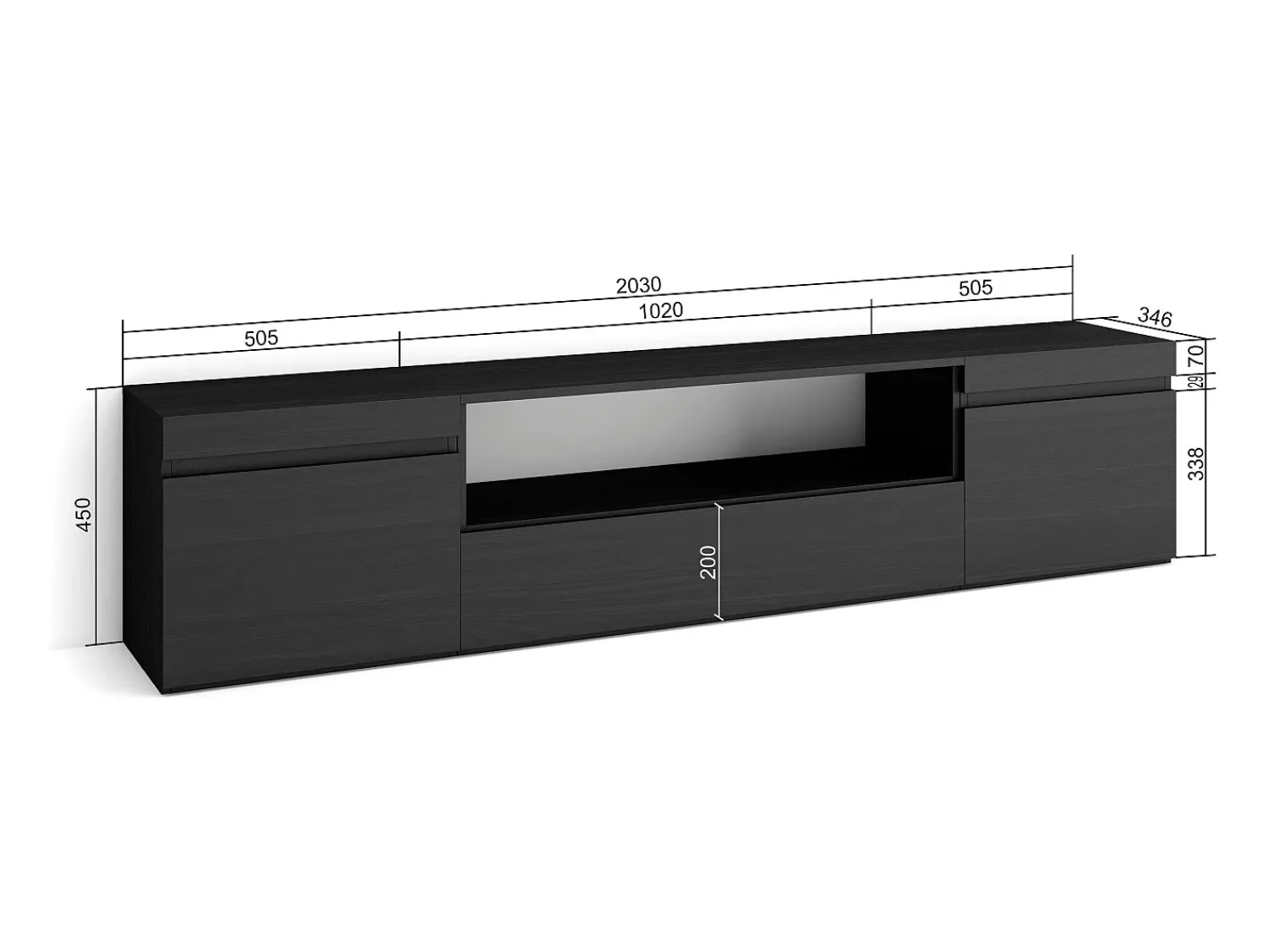Skraut Home Móvel de TV, 200x35x45cm, Para televisores até 80", Estante para TV,^ Móvel De Tv