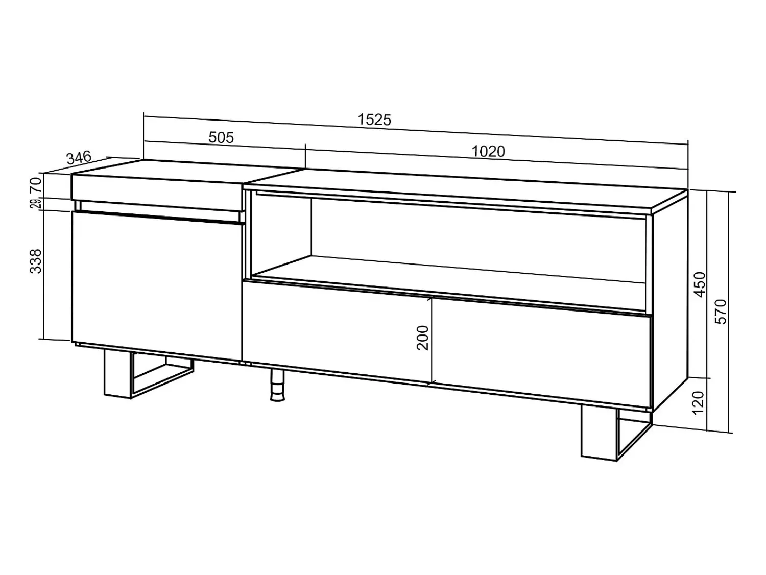 Móvel De Tv|Skraut Home Móvel de TV, 150x35x57cm, Para televisores até 65", Design industrial, Carvahlo Natural claro