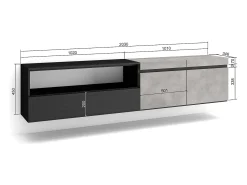 New Skraut Home Móvel de TV, 200x35x45cm, Para televisores até 80", Suspensos, Cimento Cinzento
