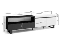 Hot Skraut Home Móvel de TV, 200x35x57cm, Para televisores até 80", Design industrial, e preto Branco