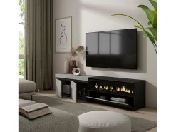 Móvel De Tv*Skraut Home Móvel de TV, 200x35x45cm, Para televisores até 80", Lareira eléctrica, Cimento Cinzento