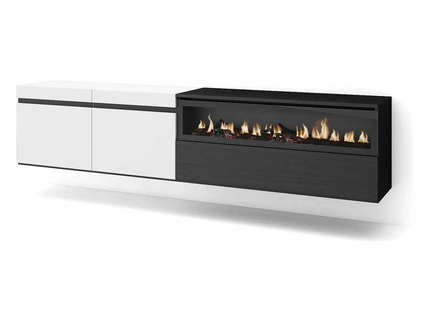 Móvel De Tv|Skraut Home Móvel de TV, 200x35x45cm, Para televisores até 80", Lareira eléctrica, Suspensos, e preto Branco