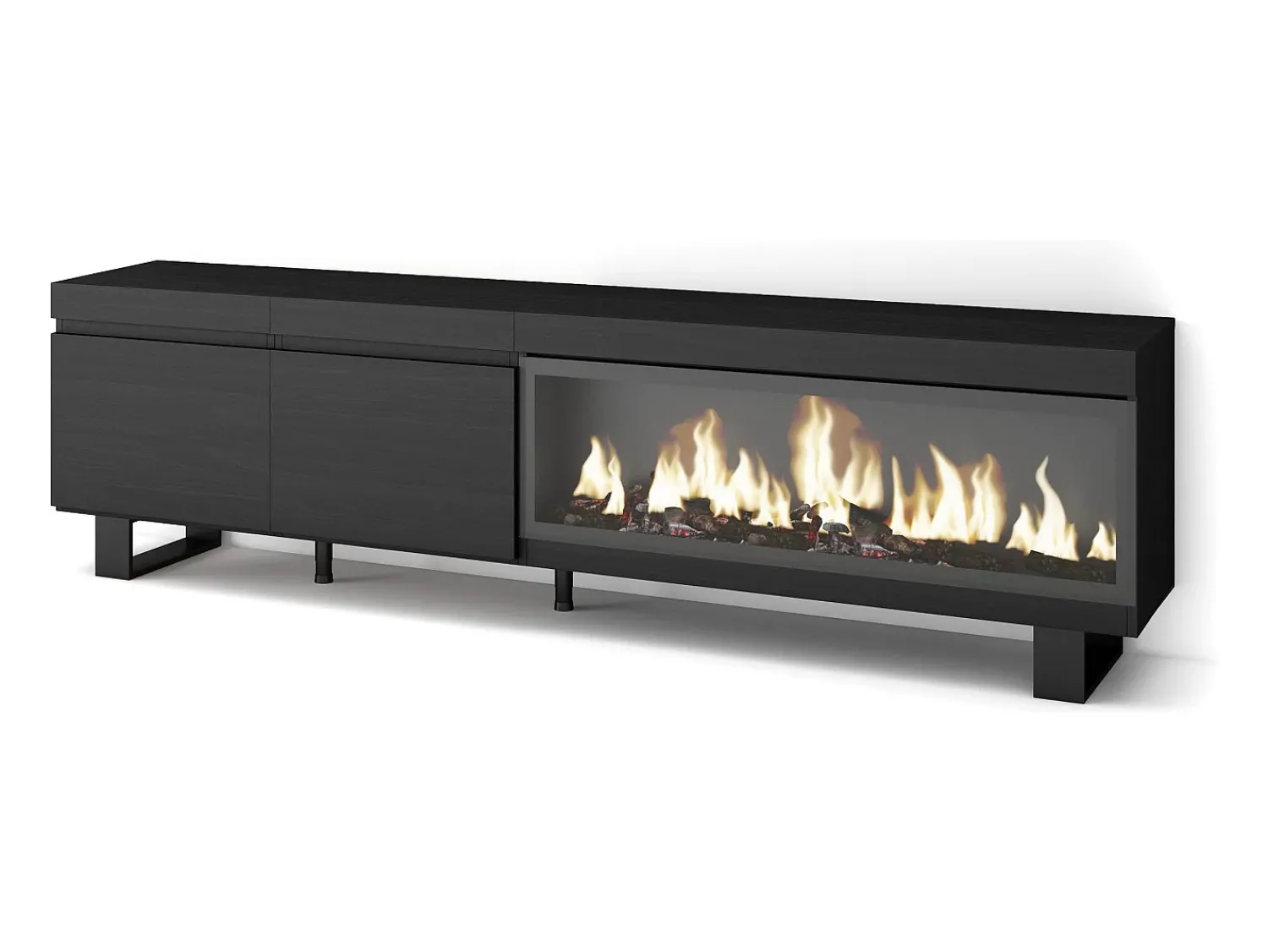 Skraut Home Móvel de TV, 208x35x57cm, Para televisores até 80", Lareira eléctrica XXL, Design industrial,^ Móvel De Tv