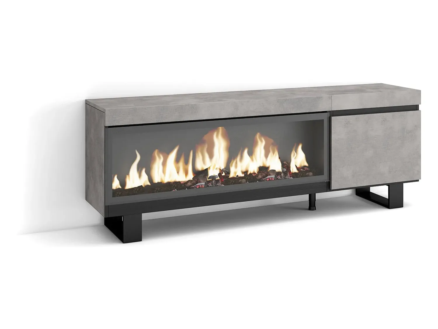 Online Skraut Home Móvel de TV, 158x35x57cm, Para televisores até 65", Lareira eléctrica XXL, Design industrial, Cimento Cinzento