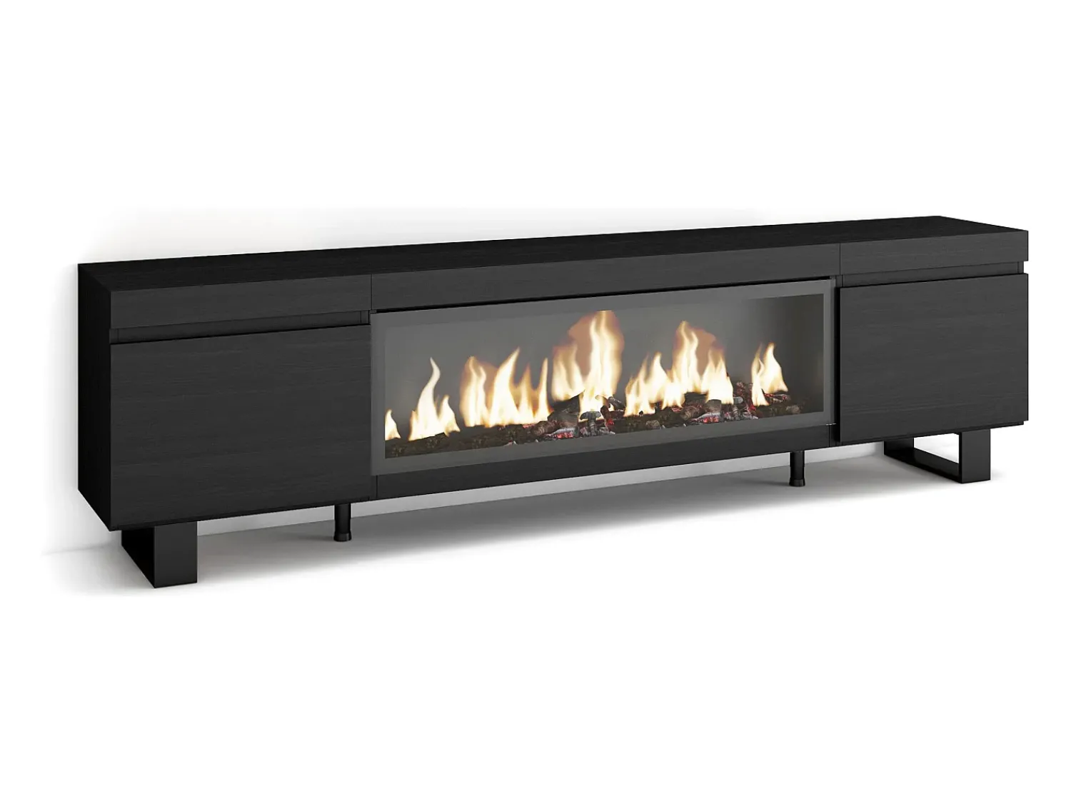 Móvel De Tv|Skraut Home Móvel de TV, 208x35x57cm, Para televisores até 80", Lareira eléctrica XXL, Design industrial, Preto