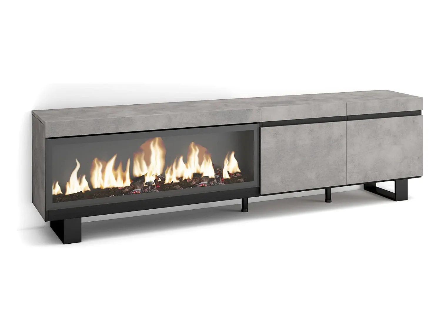 Móvel De Tv|Skraut Home Móvel de TV, 208x35x57cm, Para televisores até 80", Lareira eléctrica XXL, Design industrial, Cimento Cinzento