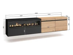 Móvel De Tv*Skraut Home Móvel de TV, 200x35x45cm, Para televisores até 80", Lareira eléctrica, Suspensos, Carvahlo e preto Natural claro
