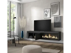 Skraut Home Móvel de TV, 208x35x45cm, Para televisores até 80", Lareira eléctrica XXL, Suspensos,^ Móvel De Tv