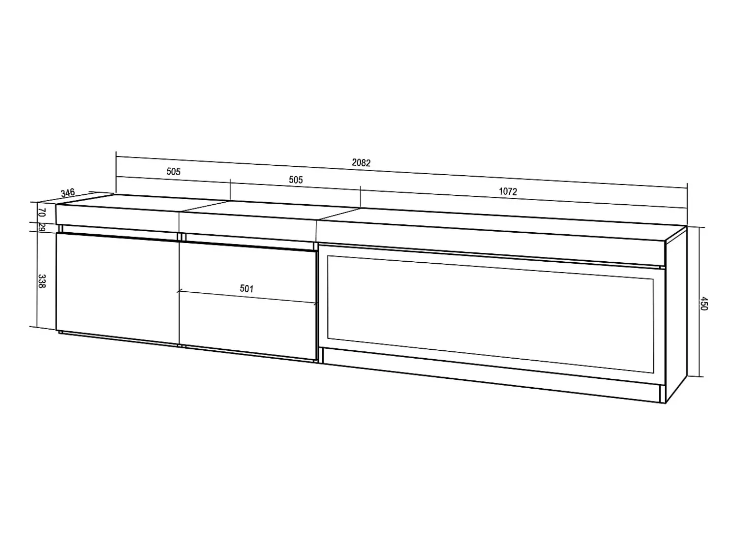 Skraut Home Móvel de TV, 208x35x45cm, Para televisores até 80", Lareira eléctrica XXL, Suspensos,^ Móvel De Tv