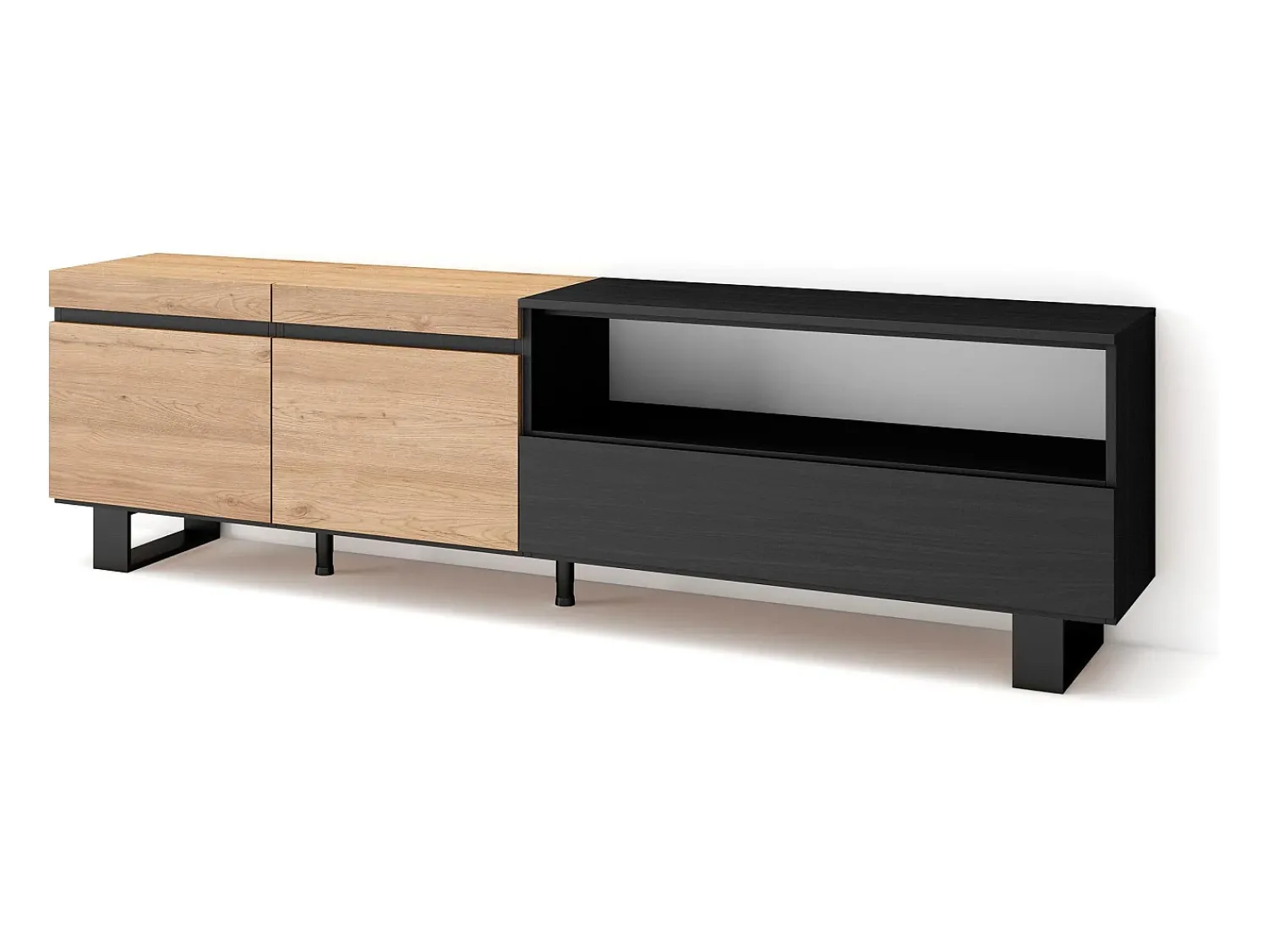 Móvel De Tv*Skraut Home Móvel de TV, 200x35x57cm, Para televisores até 80", Design industrial, Carvahlo e preto Natural claro