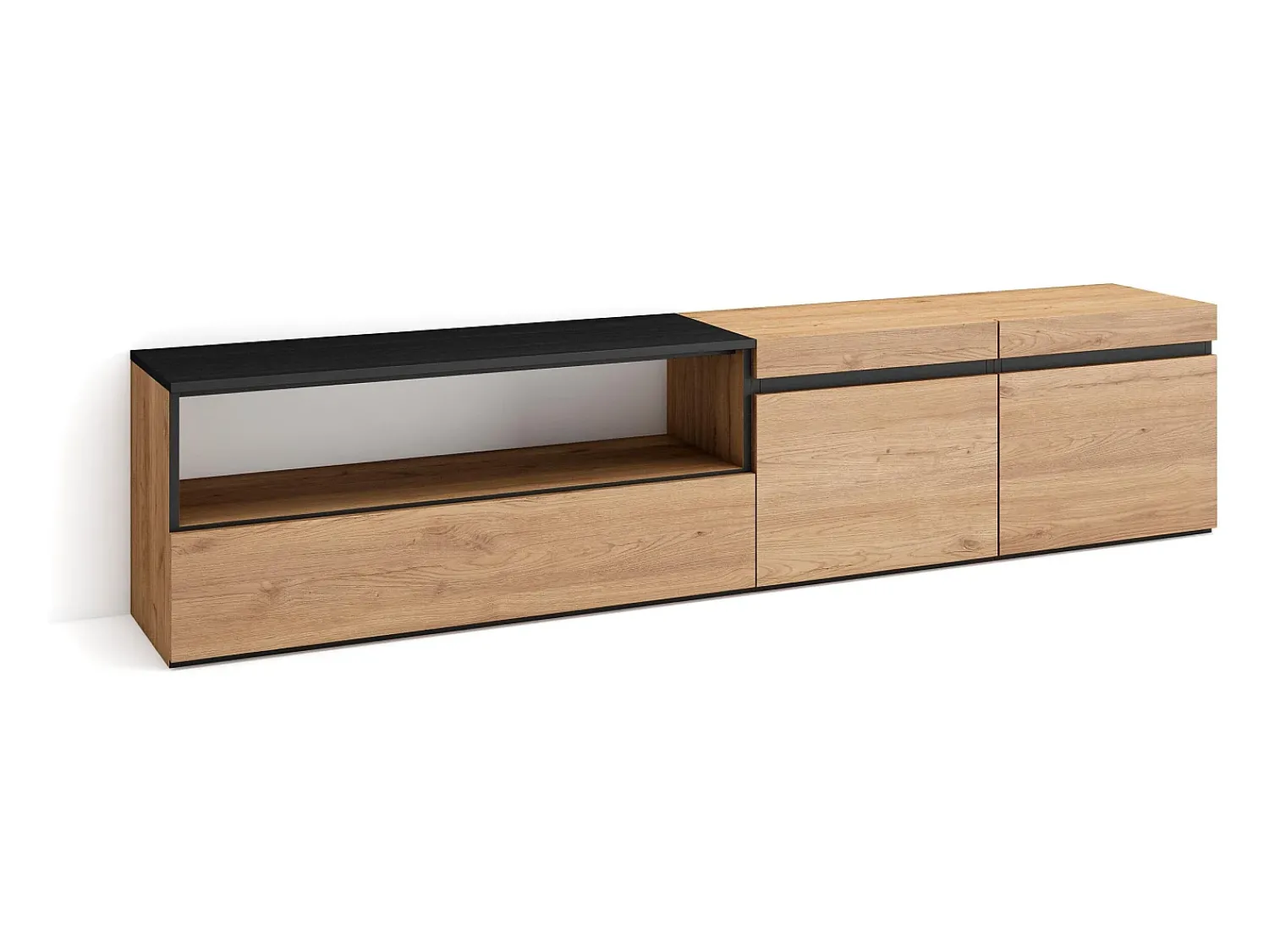 Móvel De Tv|Skraut Home Móvel de TV, 200x35x45cm, Para televisores até 80", Estante para TV, Carvahlo e preto Natural claro