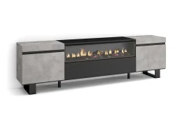 Móvel De Tv|Skraut Home Móvel de TV, 200x35x57cm, Para televisores até 80", Lareira eléctrica, Design industrial, Cimento Cinzento