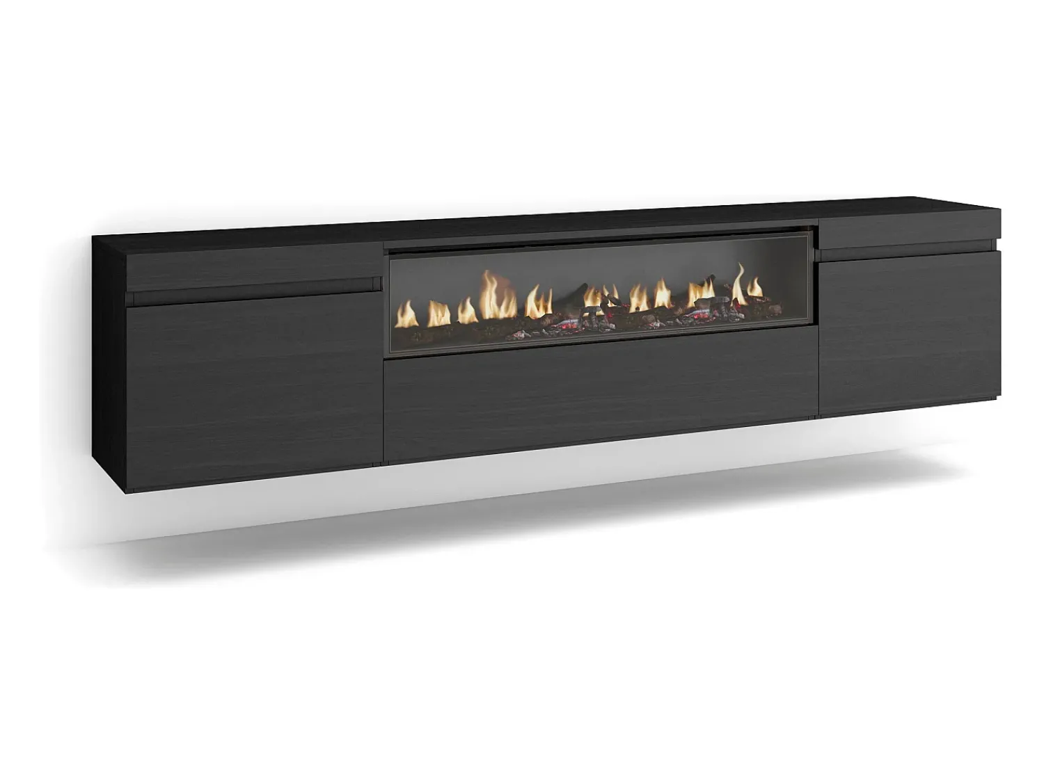 New Skraut Home Móvel de TV, 200x35x45cm, Para televisores até 80", Lareira eléctrica, Suspensos, Preto