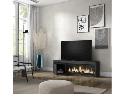Móvel De Tv*Skraut Home Móvel de TV, 158x35x45cm, Para televisores até 65", Lareira eléctrica XXL, Preto