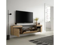 Móvel De Tv*Skraut Home Móvel de TV, 200x35x45cm, Para televisores até 80", Suspensos, Carvahlo e preto Natural claro