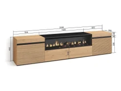 Hot Skraut Home Móvel de TV, 200x35x45cm, Para televisores até 80", Lareira eléctrica, Carvahlo Natural claro