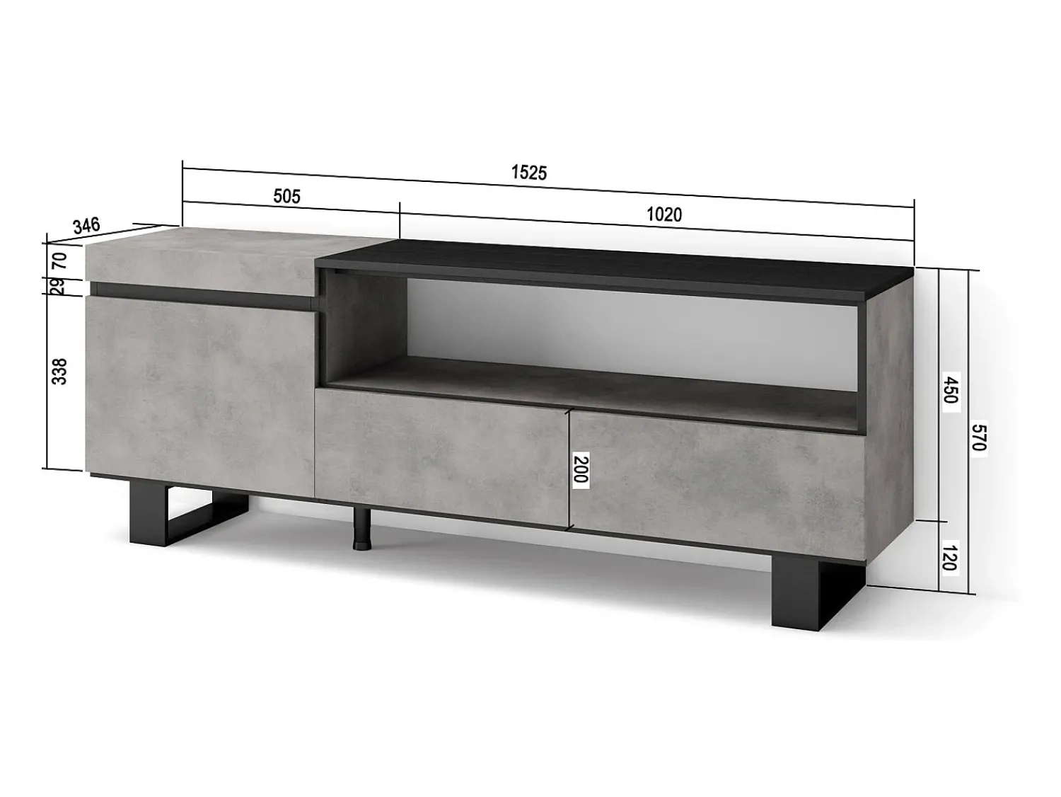 Móvel De Tv|Skraut Home Móvel de TV, 150x35x57cm, Para televisores até 65", Design industrial, Cimento Cinzento