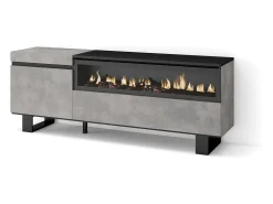 Discount Skraut Home Móvel de TV, 150x35x57cm, Para televisores até 65", Lareira eléctrica, Design industrial, Cimento Cinzento