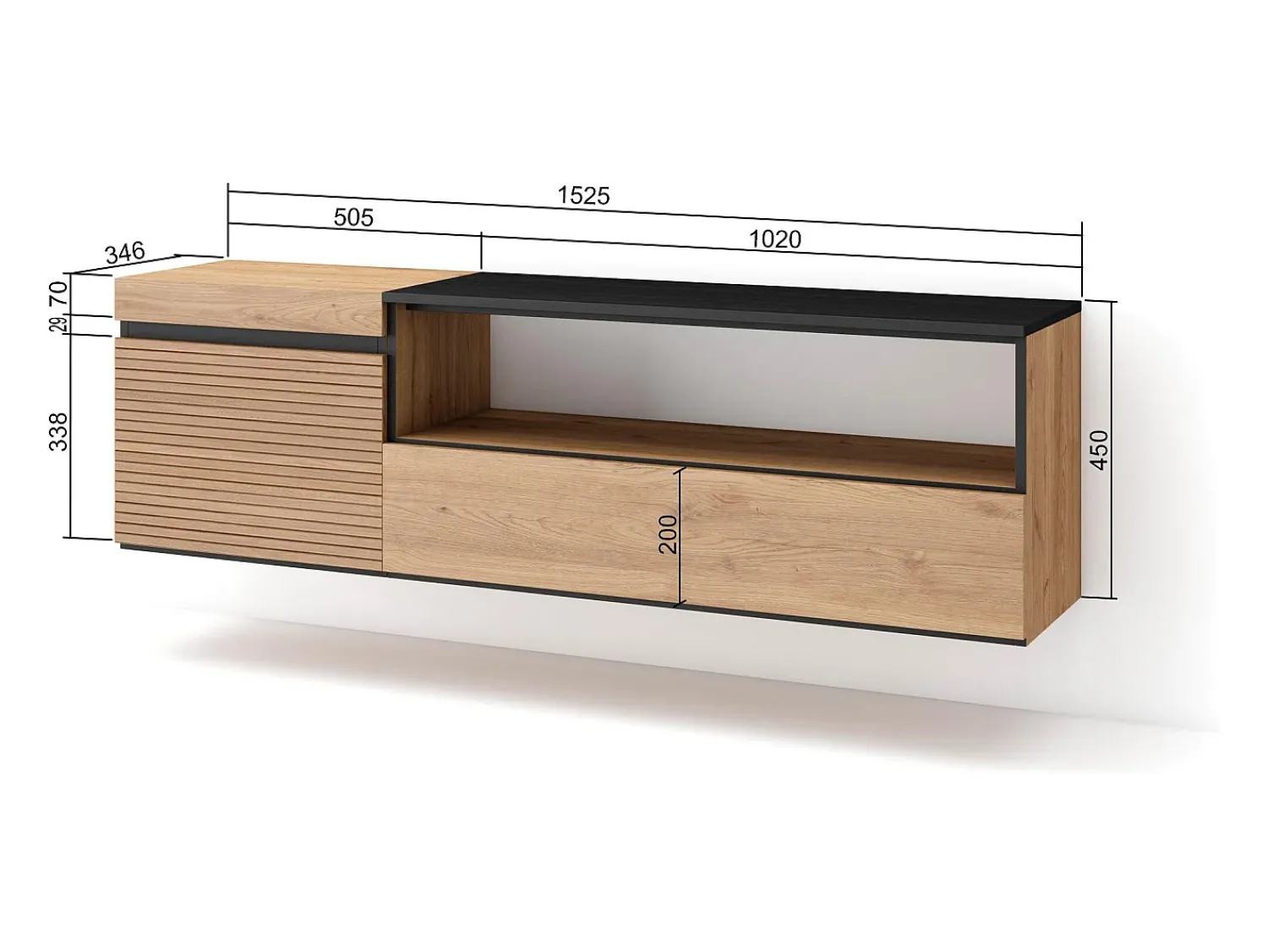 Móvel De Tv*Skraut Home Móvel de TV, 150x35x45cm, Para televisores até 65", Suspensos, Carvahlo Natural claro