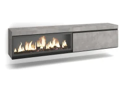 Móvel De Tv|Skraut Home Móvel de TV, 208x35x45cm, Para televisores até 80", Lareira eléctrica XXL, Suspensos, Cimento Cinzento