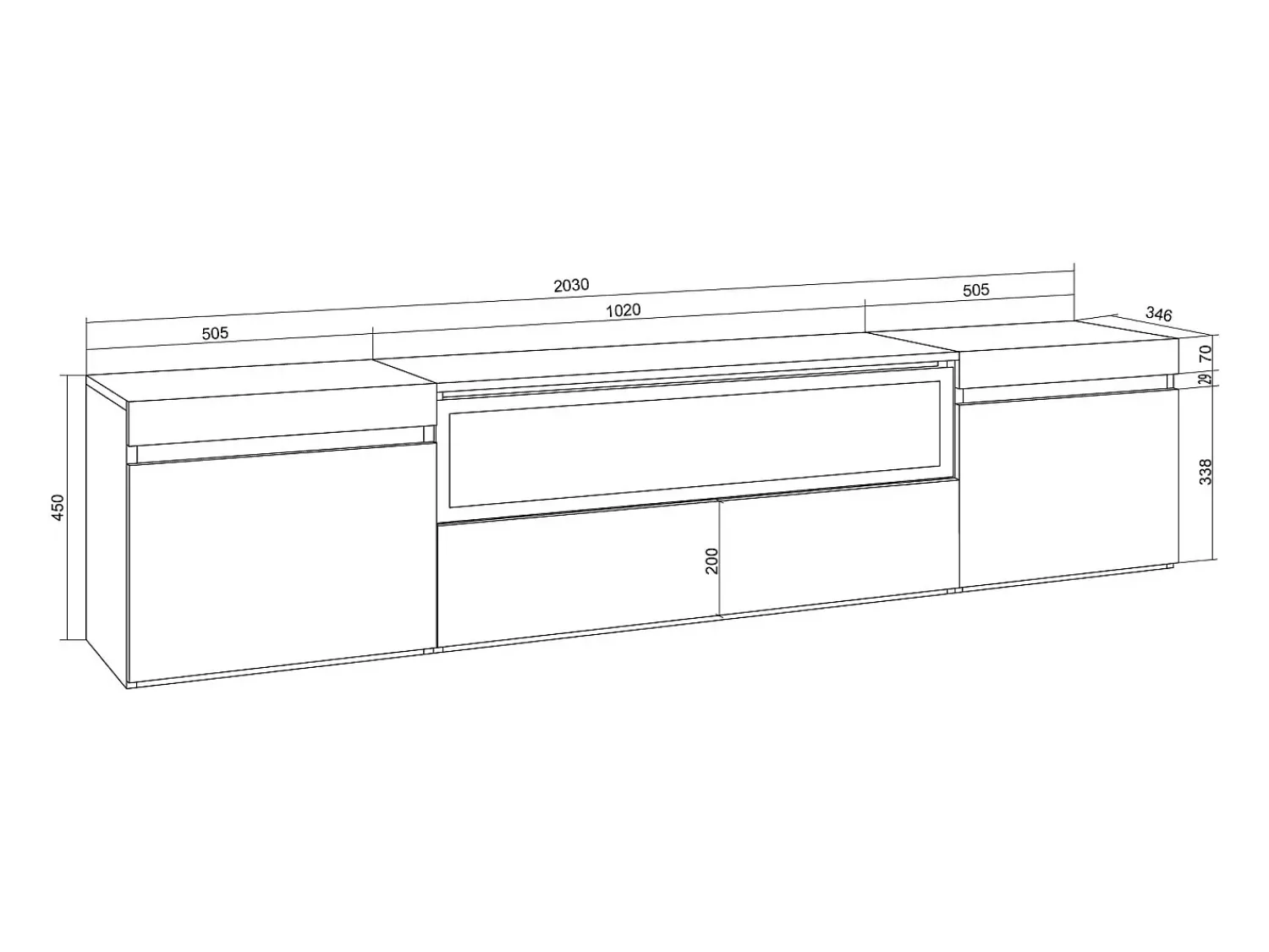 Móvel De Tv*Skraut Home Móvel de TV, 200x35x45cm, Para televisores até 80", Lareira eléctrica, Suspensos, e Carvalho soft Branco